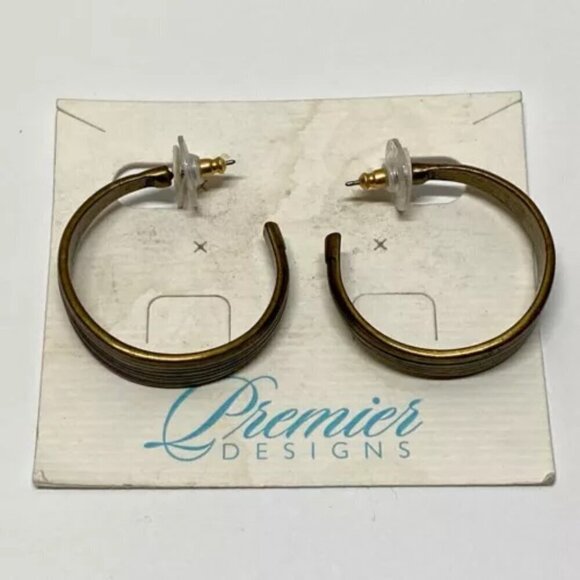 Premier Designs Hoop Earrings Gold Tone Black Paint Stud Post Fashion NWT - Picture 6 of 7